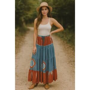 First Vision by Shirin VTG Free Size Tiered Boho Gypsy Hippie Maxi Skirt Beaded